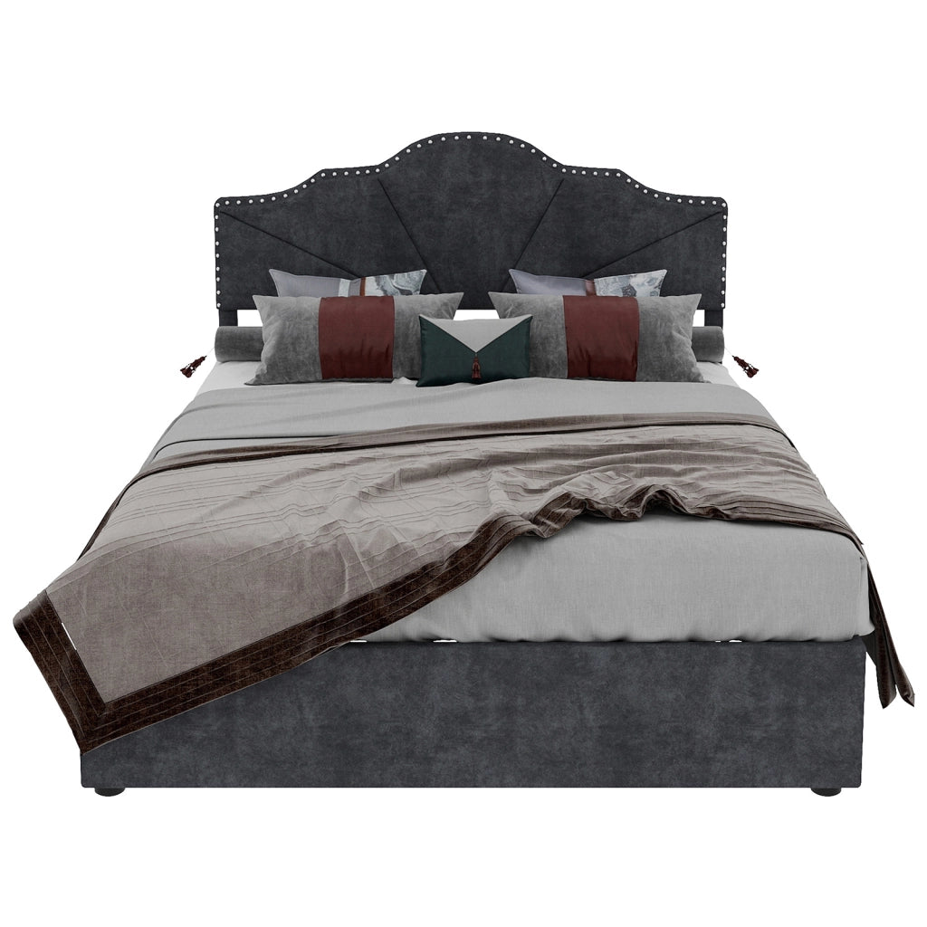 Letto Contenitore Imbottito ¨C MINIMAL ¨C Grigio 140x200 con Testiera, Doghe e Alzata Idraulica