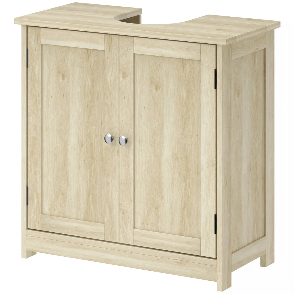 Mobile sottolavabo bagno con 2 ante e ripiano, 60x30x60 cm, chêne