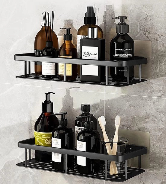 Due pezzi di sostegno doccia, tavola doccia senza fori, sostegno autoadesivo per doccia, supporto acqua-tetto e inox per bagno, sostegno autoadesivo per bagno con 4 superfici adesive e 4 ganci per accessori bagno, per bagno cucina soggiorno.