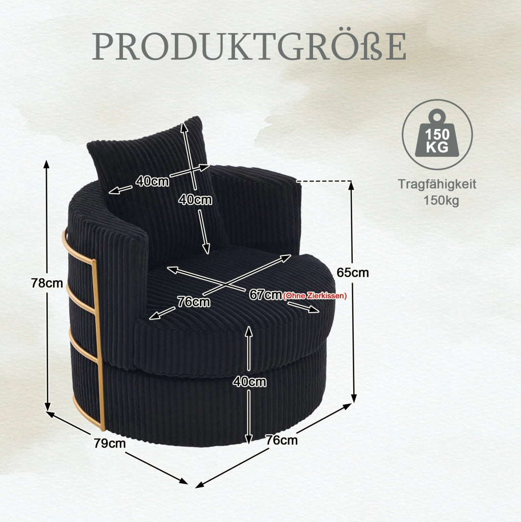 Poltrona girevole 360° in corduroy con vano contenitore; 76x79x78 cm; nero