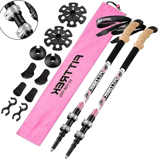 Nordic Walking Stanghe Telescopiche - Adattabili e Leggere - Pads di Ammortizzazione in Gomma e Tasca - Adatte per Donne, Uomini e Bambini