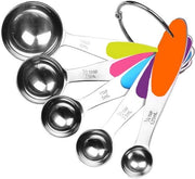 Set di 5 Cucchiaini in Acciaio Inossabile - Set Stoccabile - Utensili di Misura per Cucina e Dolci.