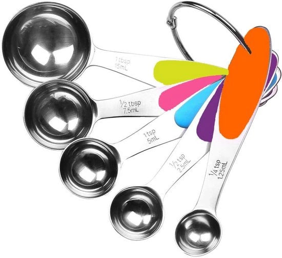 Set di 5 Cucchiaini in Acciaio Inossabile - Set Stoccabile - Utensili di Misura per Cucina e Dolci.