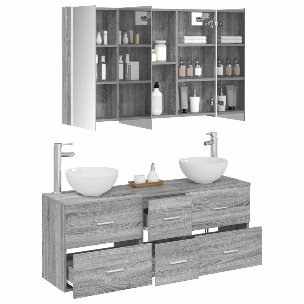 Set di mobili per il bagno 4 pcs Sonoma grigio 3406708