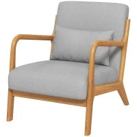 Poltrona da Salotto in Legno Massello, Poltrona Lounge, Seduta Profonda, Braccioli, Velluto, Grigio Chiaro