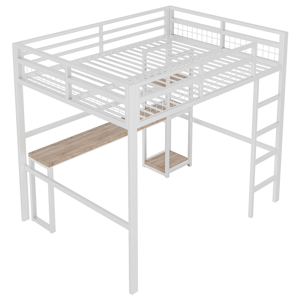 Letto mezzanino 140x200cm - Xylo - bianco, scrivania USB-C, LED, EN747