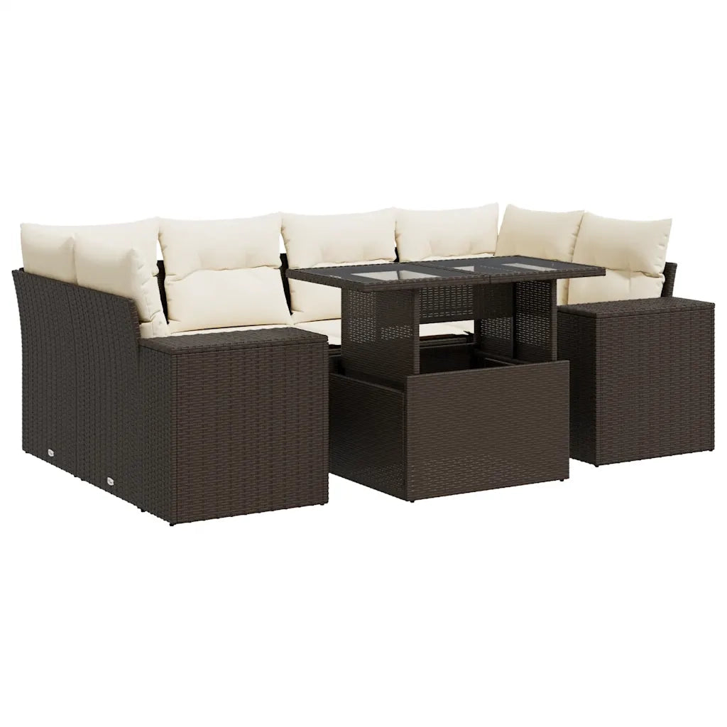 Set Divani da Giardino 7 pz con Cuscini Marrone in Polyrattan 3326754