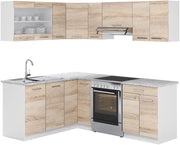 Cucina ad angolo Rick, Bianco/Sonoma, 210 x 60 cm, PL Marmo, per disposizione flessibile ed espansione personalizzata