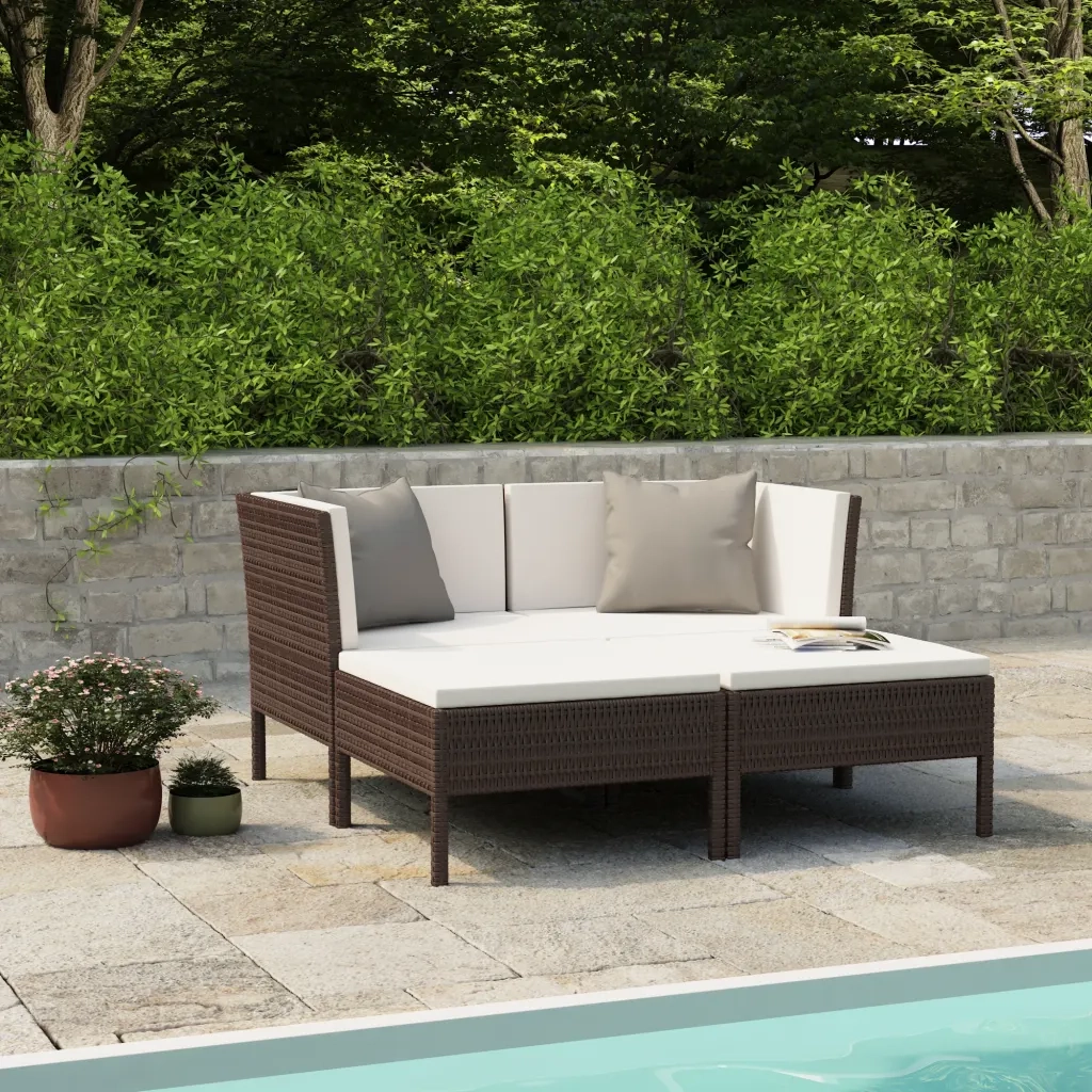 Set Divani da Giardino 4 pz | Set Salotto da Giardino con Cuscini in Polyrattan Marrone
