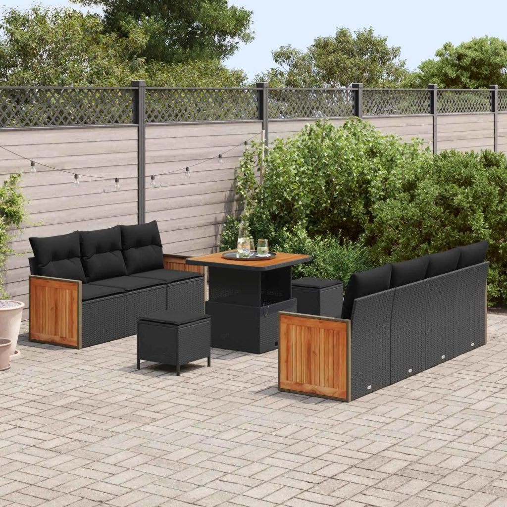 Set Divano da Giardino con cuscino 10 pcs Nero 3363264