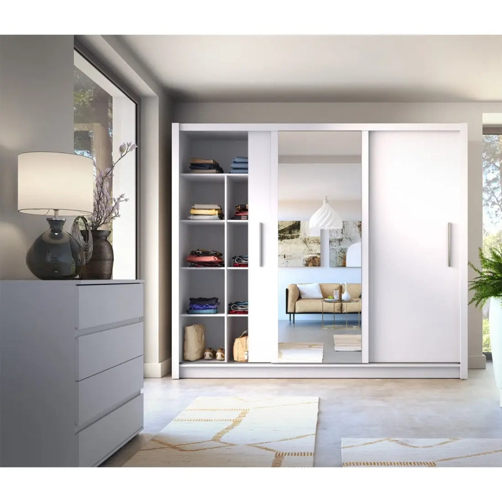 Armadio OZZULA 3 porte scorrevoli con specchio bianco 248 cm