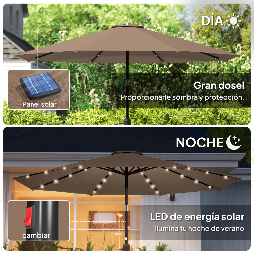 Ombrellone da Giardino 265 cm con Luce LED Solare e Manovella ¨C Zephmum ¨C Caqui