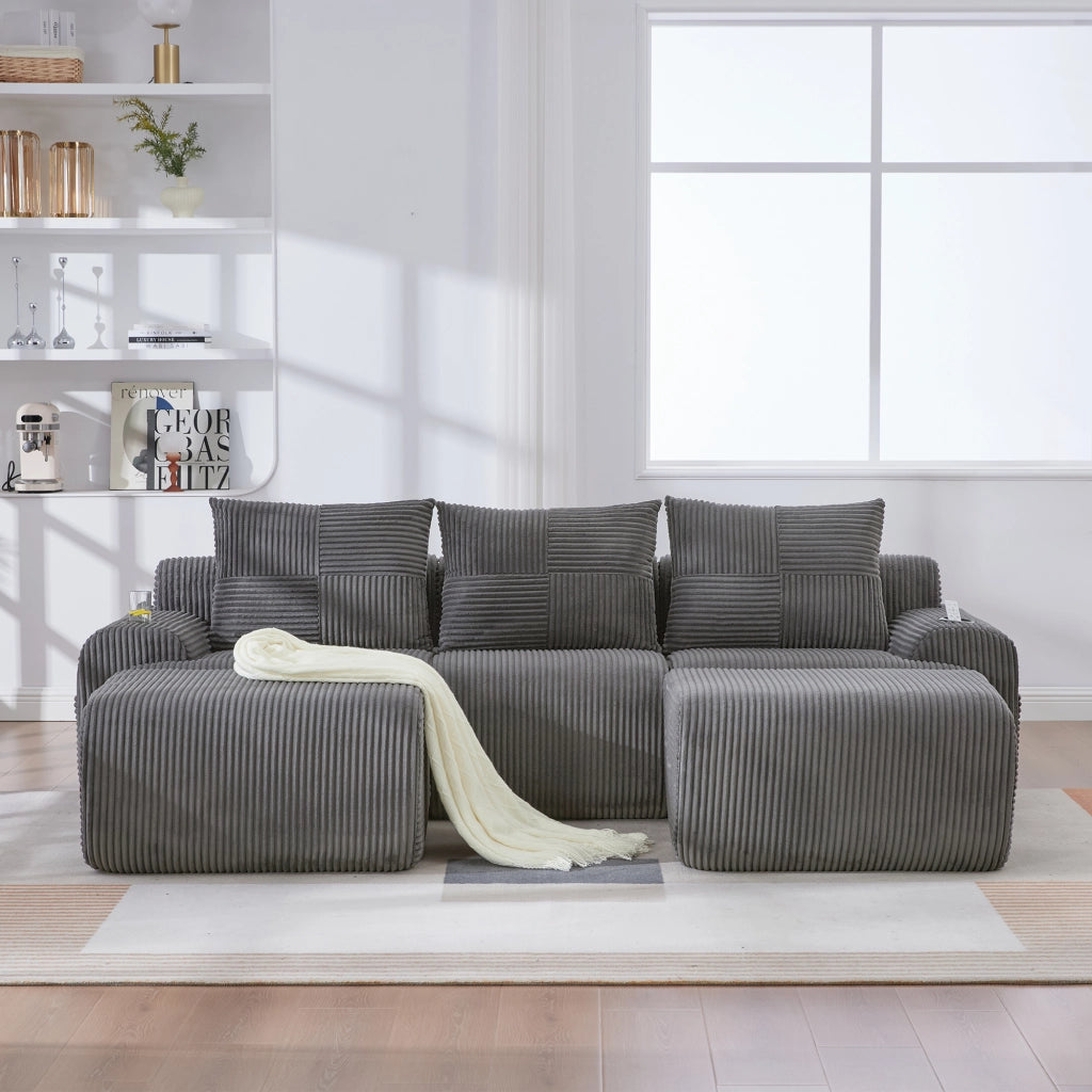 DIVANO MODULARE 3 POSTI 268 x 174 x 66 cm Corduroy Grigio Scuro