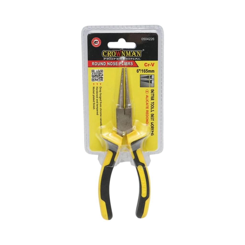 Pinze a becco tondo professionali Crownman da 165 mm in acciaio Cr-V