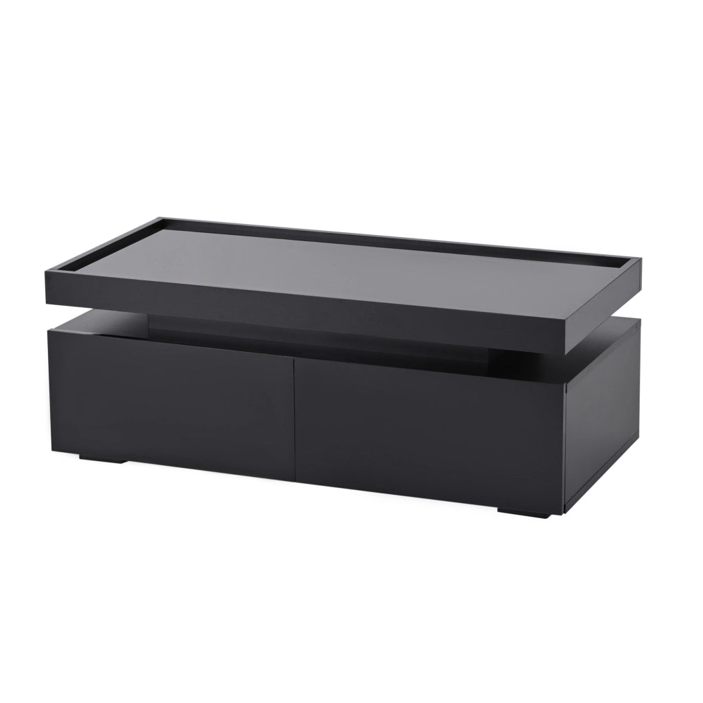 Tavolino da caffè con LED e 2 cassetti 95x45x35 cm in pannello truciolare nero