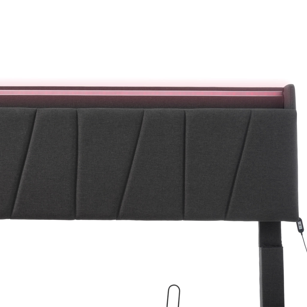 OKWISH Letto Contenitore 140×190 cm, Letto Matrimoniale con Testiera Contenitore, USB, Tipo C, LED Regolabile e senza Materasso, Lino, Grigio