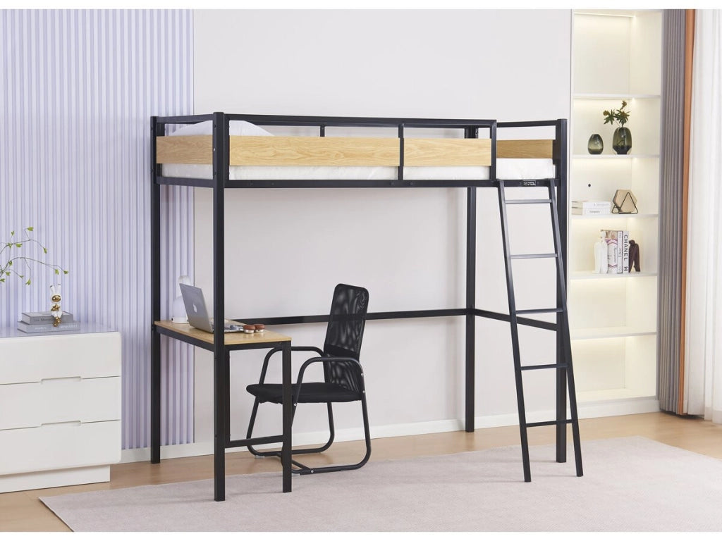 Letto a soppalco "Ethan" con scrivania - 90 x 190 cm - Nero
