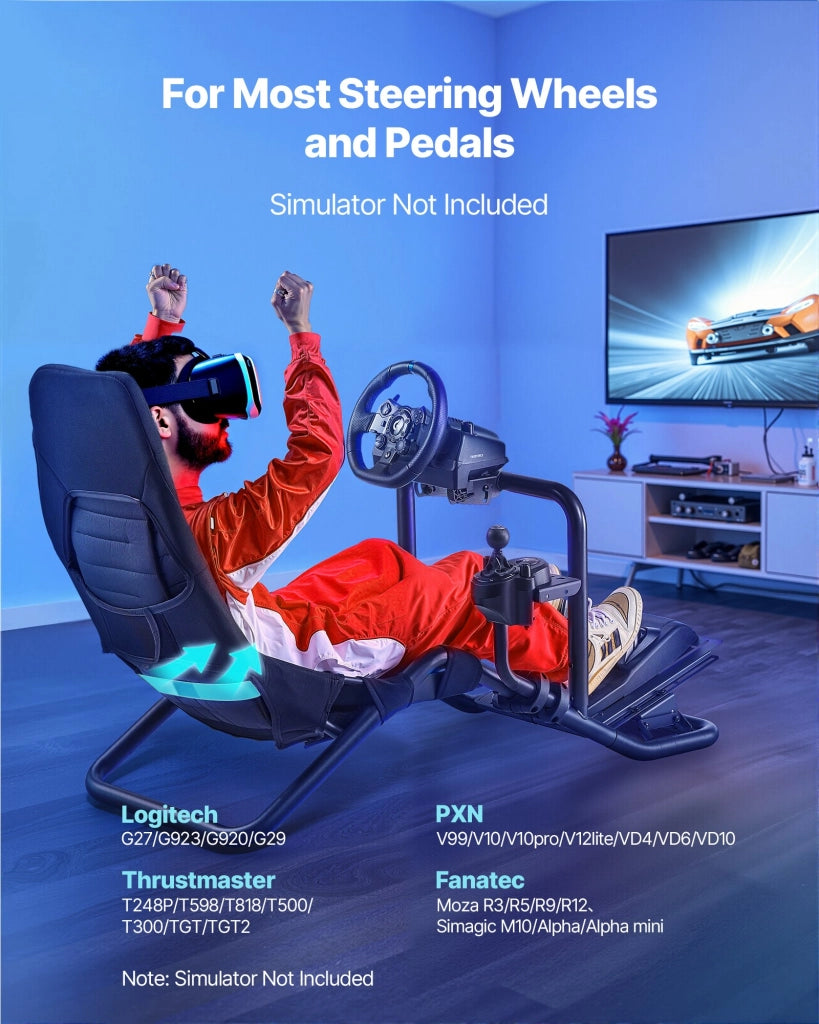 Supporto Volante da Corsa Regolabile con Sedile, Cockpit Simulatore di Guida in Acciaio per Logitech Thrustmaster, Portata 180 kg, Nero
