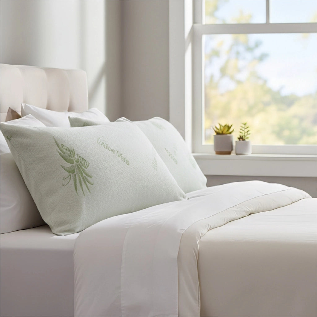 Coprimaterasso Aloe Vera Antiacaro Traspirante in Poliestere 180 GSM con Angoli 27 cm  – Singolo, Piazza e Mezza, Matrimoniale  Coppia Federe