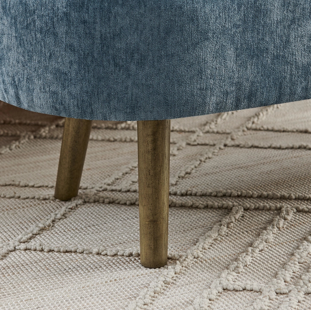 Panca contenitore ovale 110x40x42 cm in chenille blu con 20L di spazio interno