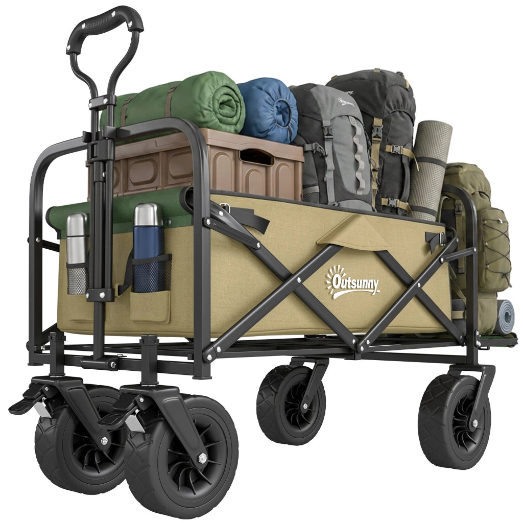Carrello da Giardino 110L ¨C Xylo ¨C Acciaio e Tessuto Oxford con Maniglia Telescopica, Cachi