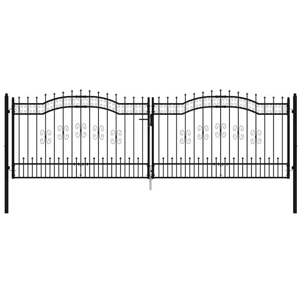 Cancello per recinzione Kampen con punta a lancia Nero 394,5x125 cm in acciaio 151101