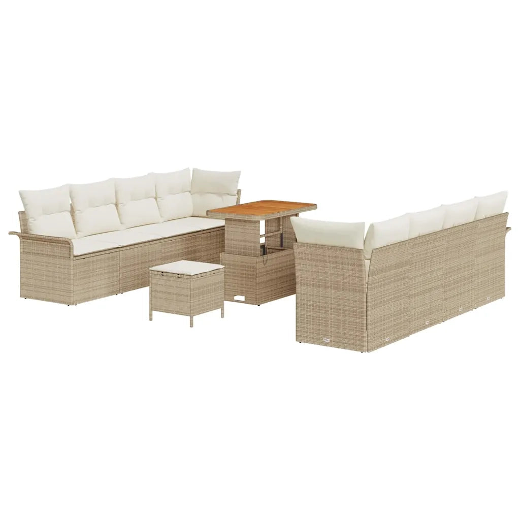 Set Divano da Giardino con cuscino 11 pcs Beige polyrattan