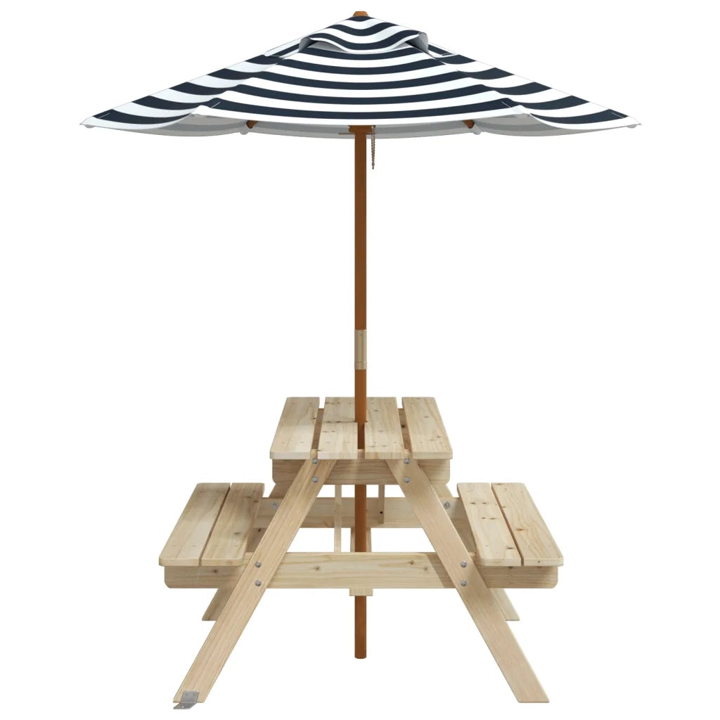 Tavolo da Picnic per 4 Bambini con Ombrellone Legno di Abete 3281614