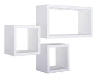 Set 3 Mensole Cubo da Parete Quadrato e Rettangolare in Fibra di Legno Tribù Bianco