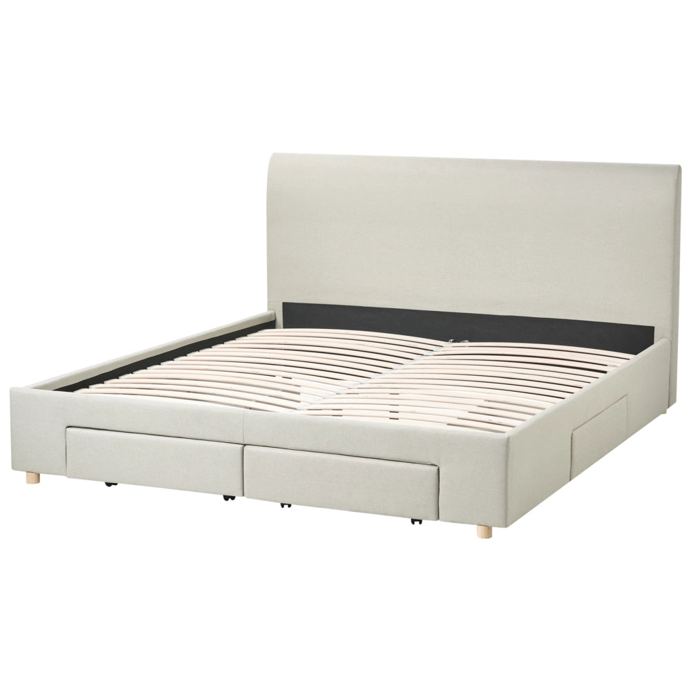 Letto con cassetti imbottito in tessuto 180 x 200 cm con rete a doghe design moderno scandinavo beige