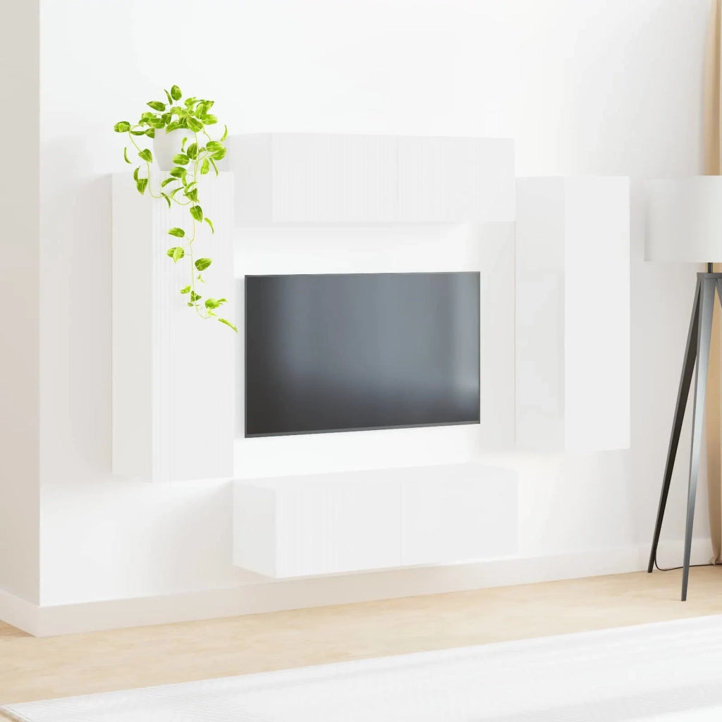 Set di Mobiletto da TV a Parete 4 pcs Bianco Legno multistrato