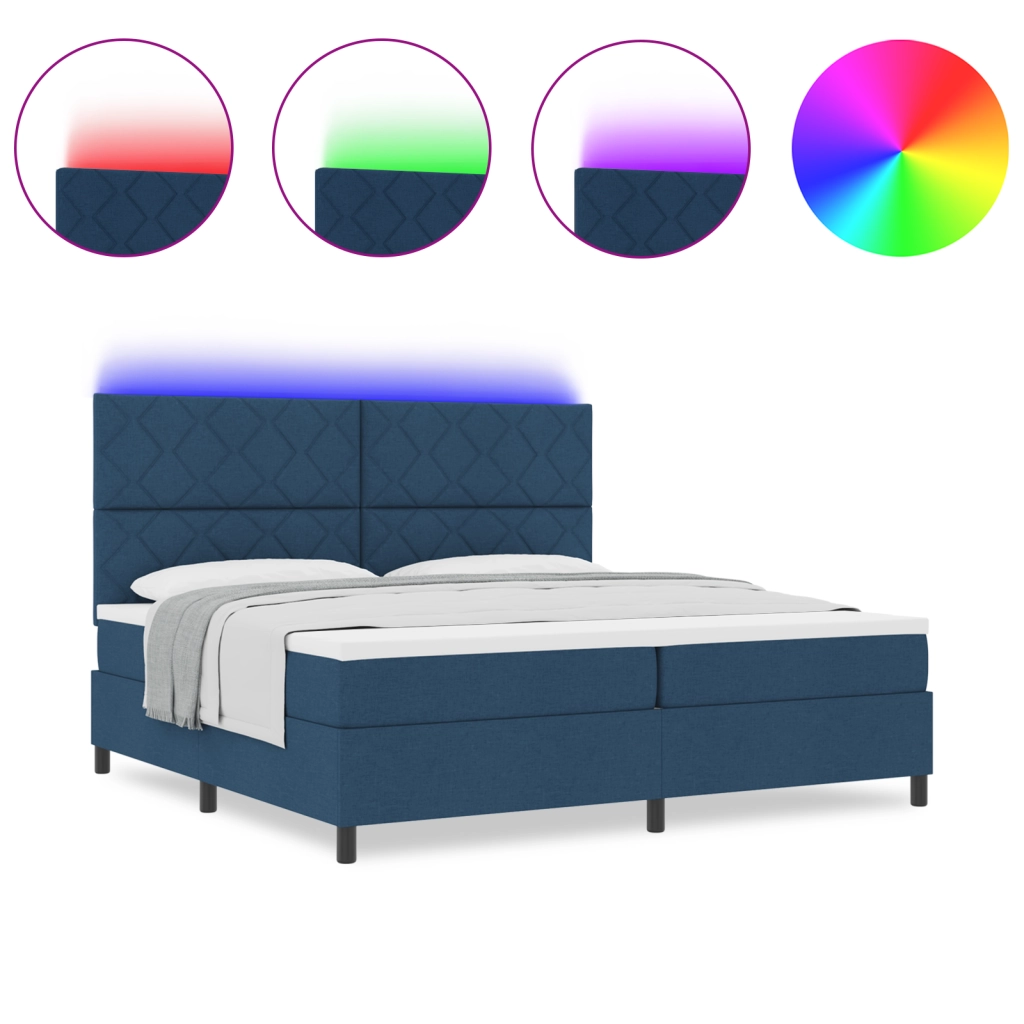 Letto a Molle con Materasso & LED Blu 200x200 cm Tessuto