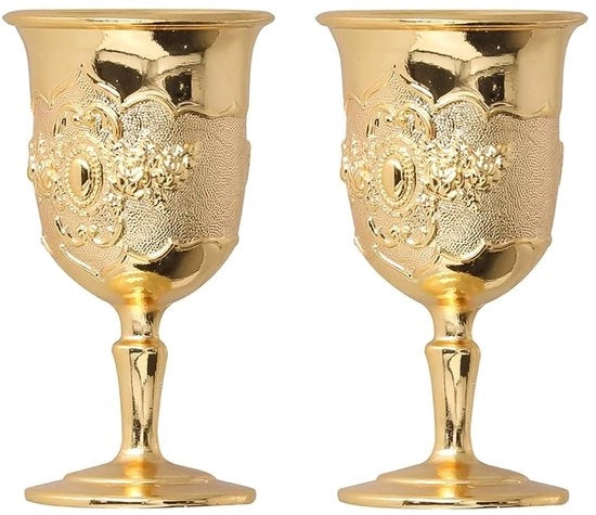 Set di bicchieri da vino in vetro dorato - altezza 60 mm - set da 2 pezzi - per comunione/ Natale - finitura lucida - bicchieri da vino in vetro
