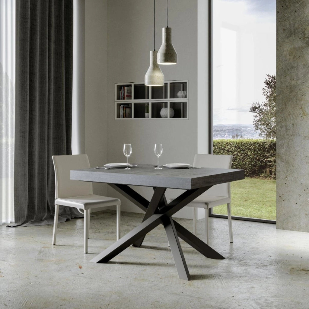 Tavolo Allungabile 120-380x90x77 cm Volantis Cemento Telaio Antracite