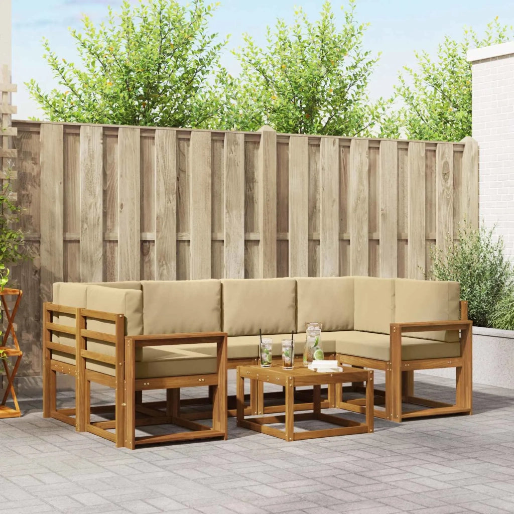 Set di divani da esterno con cuscino 7 pcs Naturale e Beige
