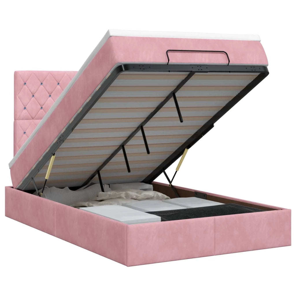 Letto ottomano con materasso Rosa 120 x 190 cm Velluto 3457640