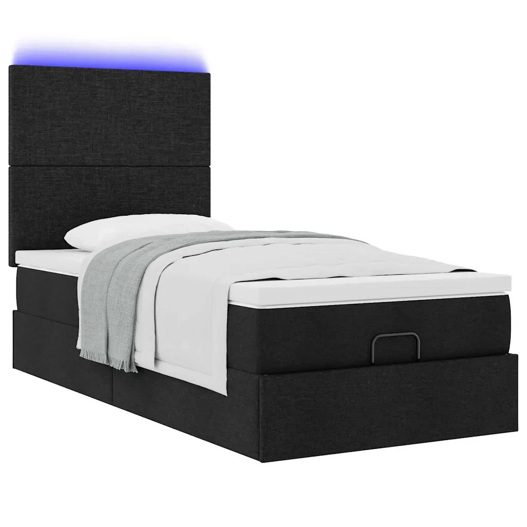 Struttura Letto Pouf con Materasso Nero 100x200 cm in Tessuto 3313901