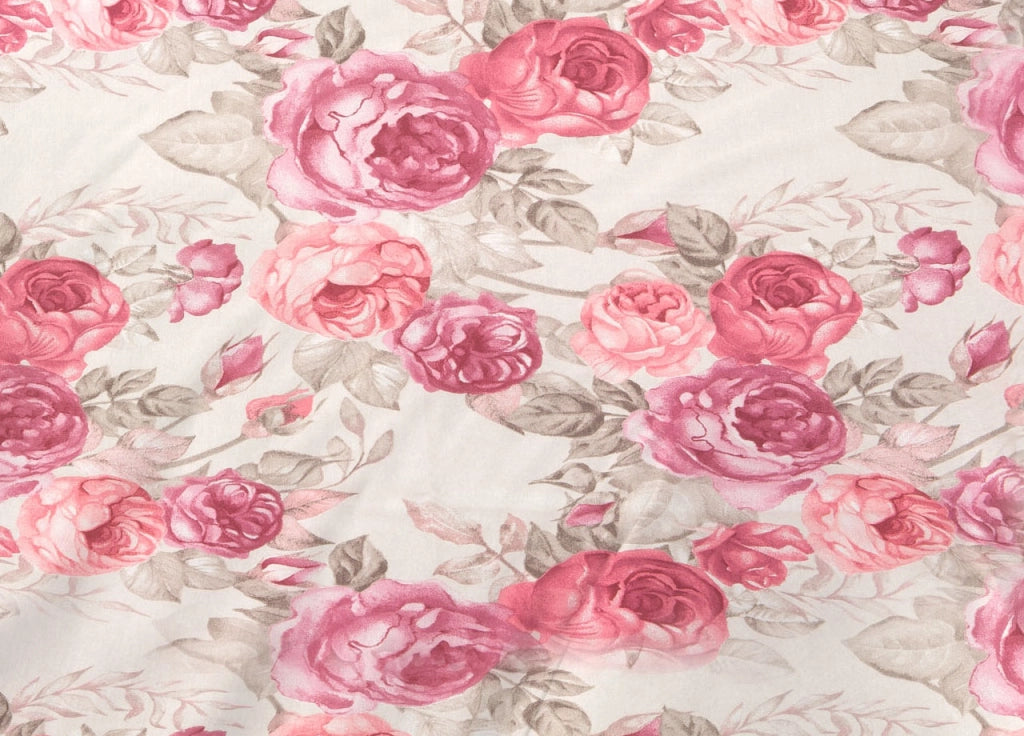 Completo Lenzuola Letto 100% Cotone Disegno Rose Floreale Fiori Romantico Mod RP Made In Italy - 1 Piazza - Rosa