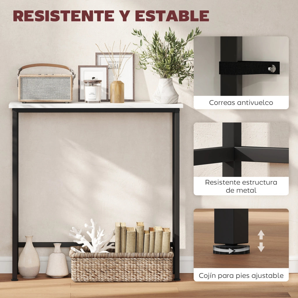 Consolle Ingresso Slim ¨C Xylo ¨C Effetto Marmo Bianco Nero Metallo 75x24x76 cm