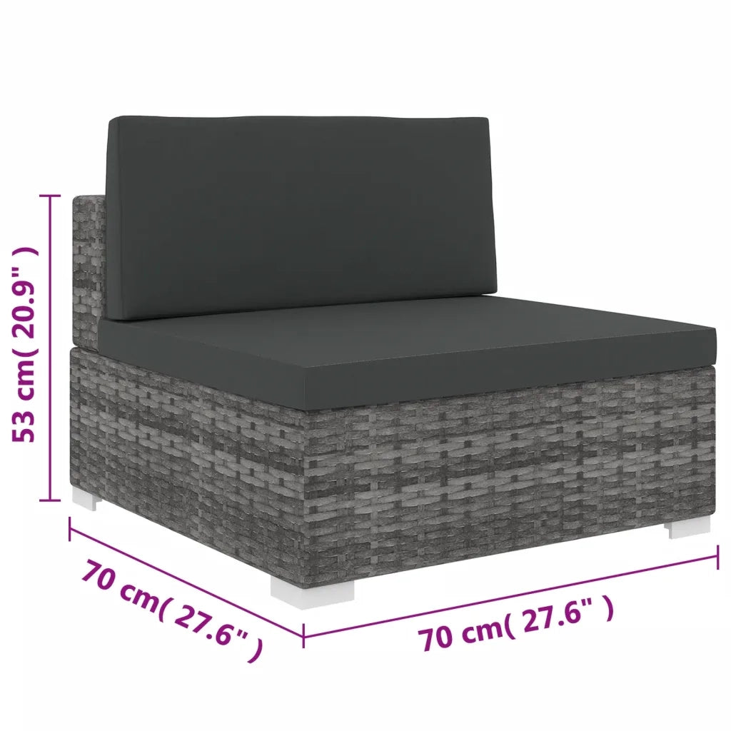 Seduta Centrale Modulare con Cuscini in Polyrattan Grigio