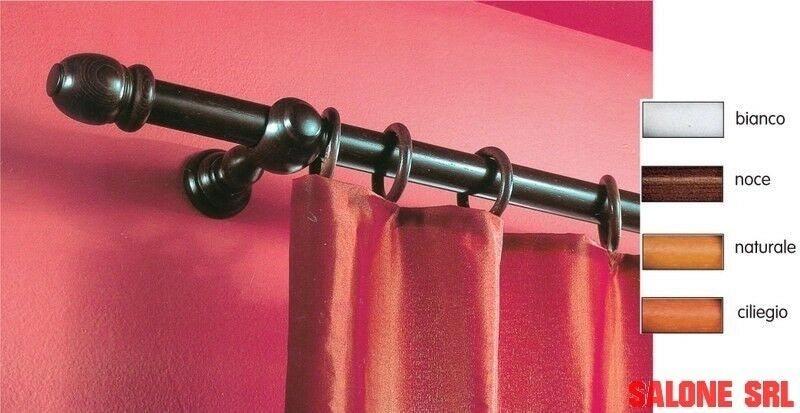 Bastone tenda in legno bianco 23mm 160cm con 2 supporti da 15cm a strappo