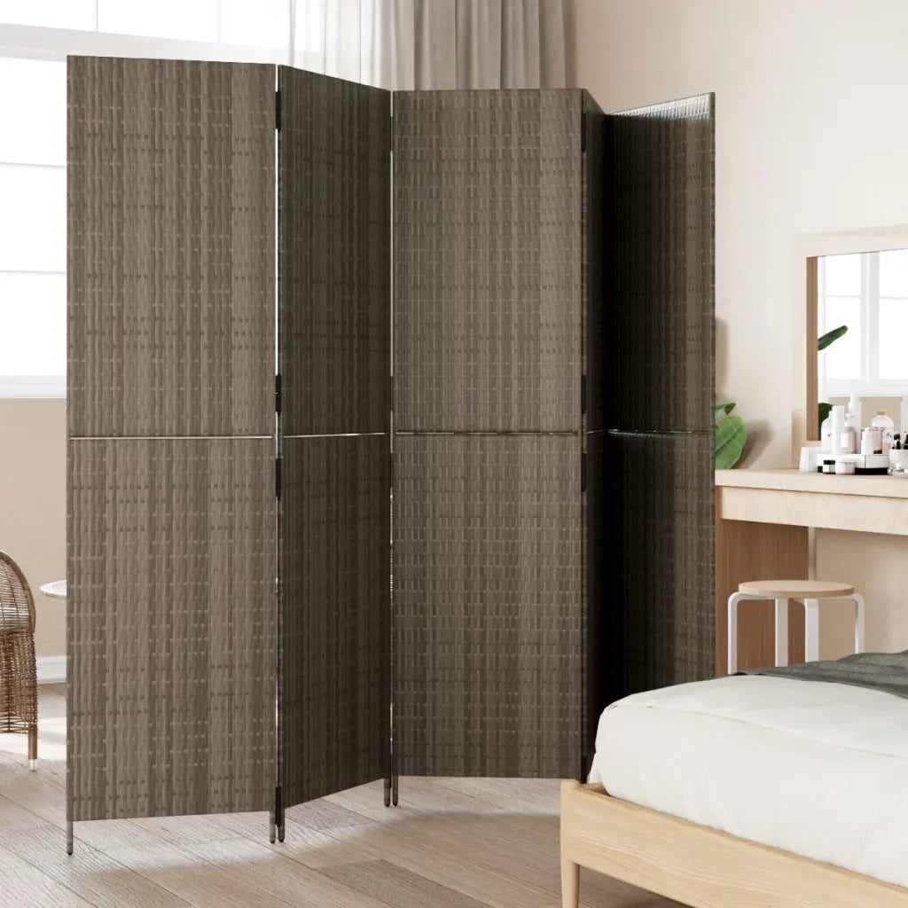 Divisorio per Ambienti | Divider per stanze | Paravento a 5 Pannelli Grigio in Polyrattan