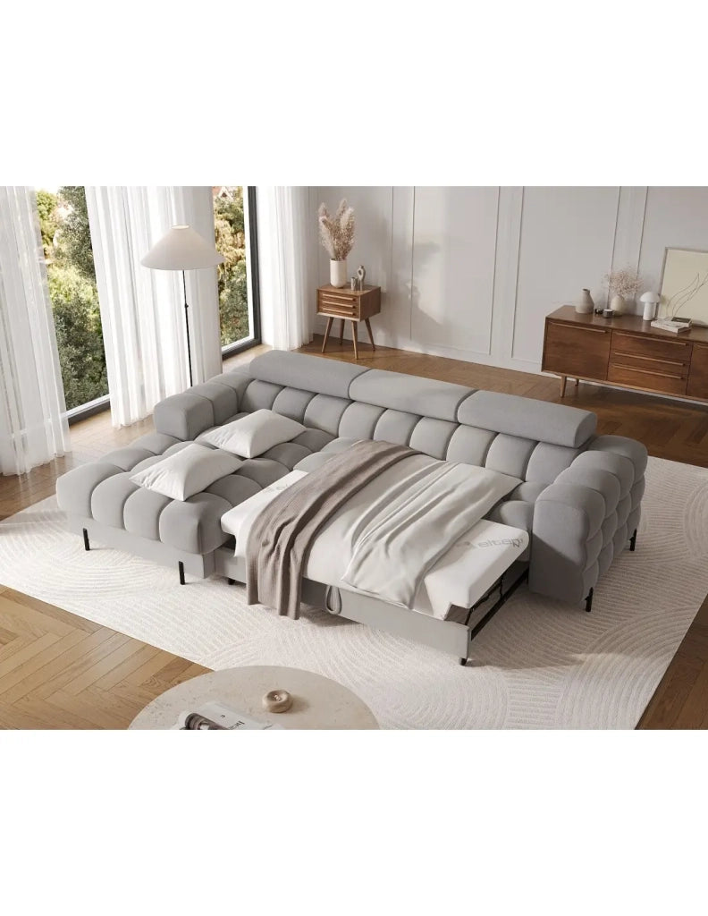 Divano ad angolo sinistro convertibile Grigio scuro mélange comfort premium 285x99x181cm FILTRO