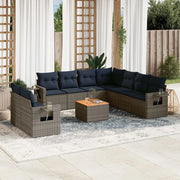 Set Divani da Giardino 10 pz con Cuscini Grigio in Polyrattan 3224633