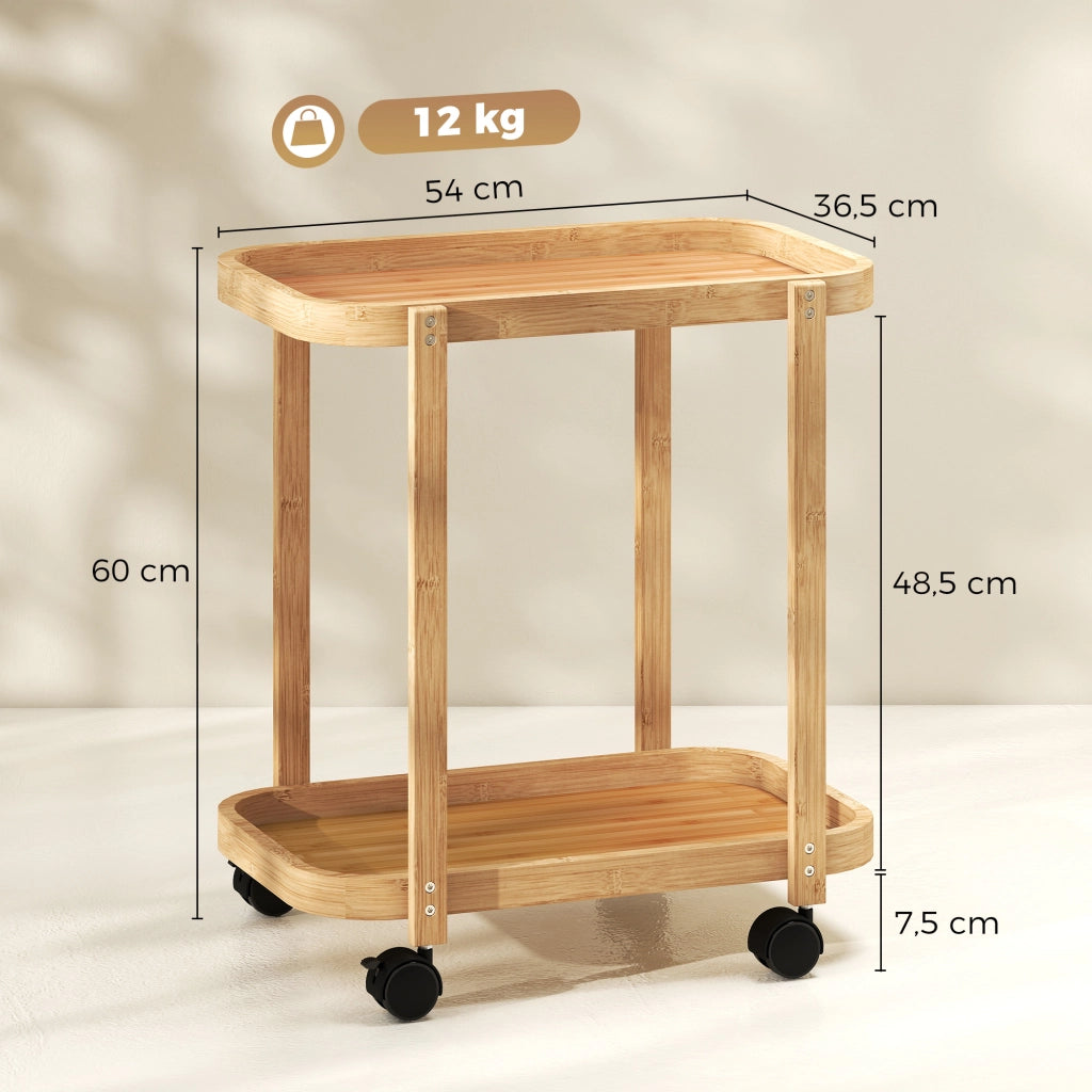 Carrello da cucina a 2 livelli in bambu' ¨C zephmum ¨C 54x36.5x60 cm naturale