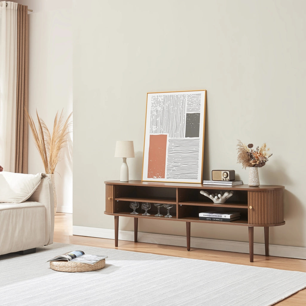 Mobile Porta TV Mapia con Ante Scorrevoli 166 x 40 x 55 cm - Effetto Noce [en.casa]
