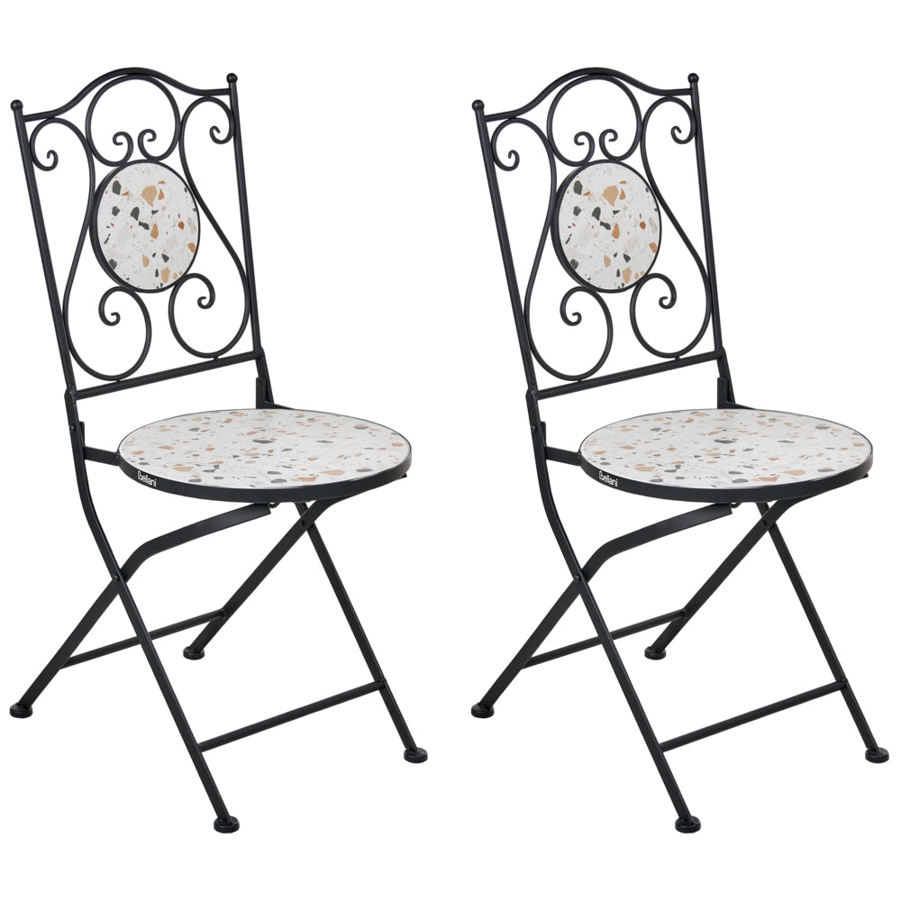 Set di 2 sedie da giardino in metallo nero con struttura in ferro e motivo effetto terrazzo stile vintage da esterno