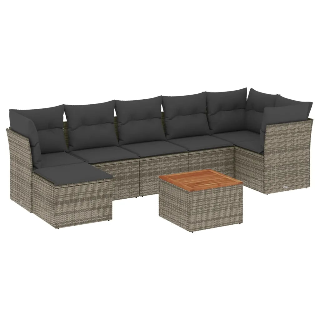 Set Divano da Giardino 8 pz con Cuscini Grigio in Polyrattan 3256088