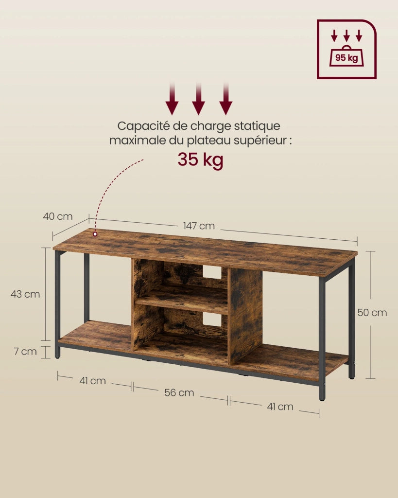Mobile porta TV per televisori fino a 65 pollici supporto TV con scomparti aperti e ripiani per soggiorno o sala giochi stile industriale marrone 12_0006563