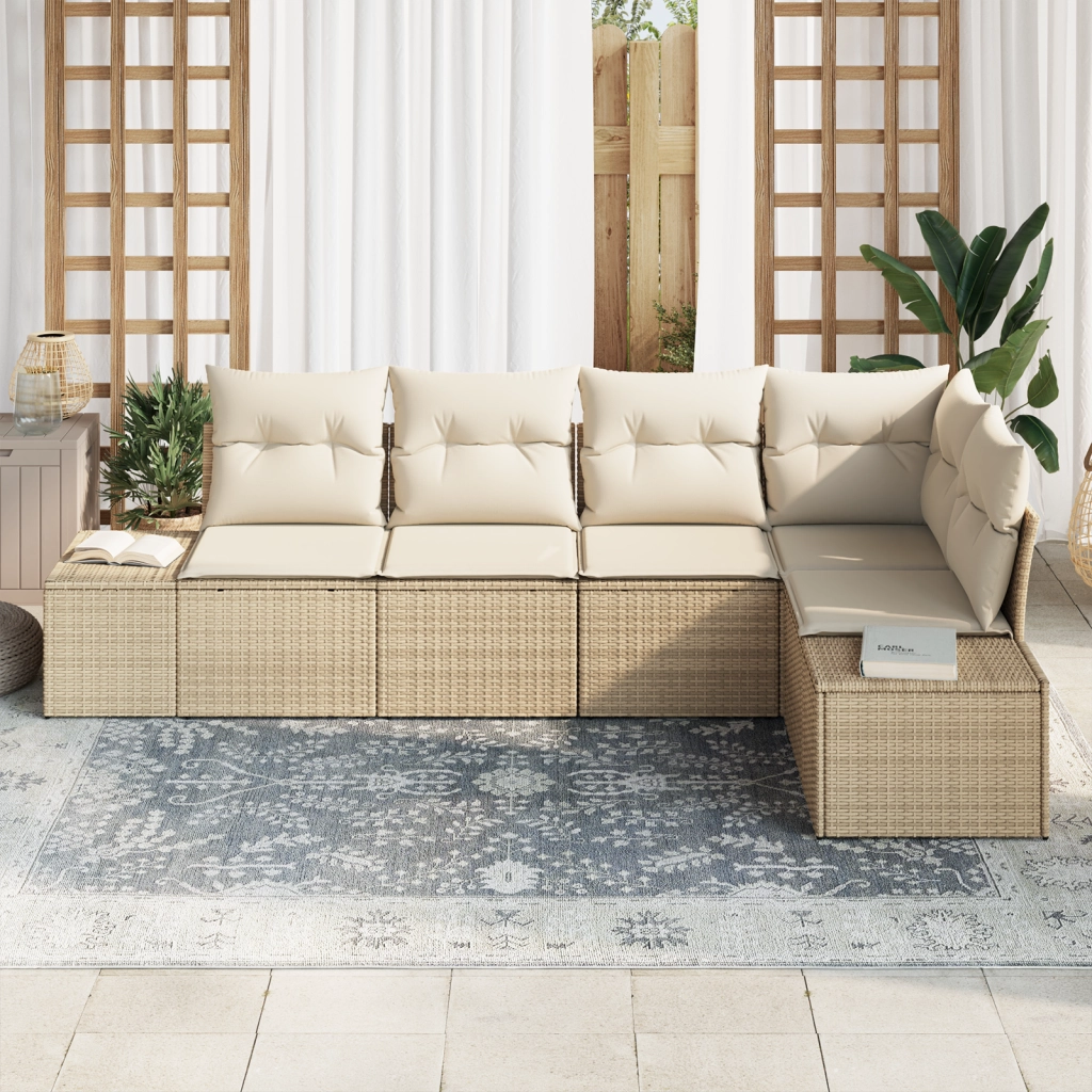 set di divani da giardino di 5 pezzi con cuscini beige rattan